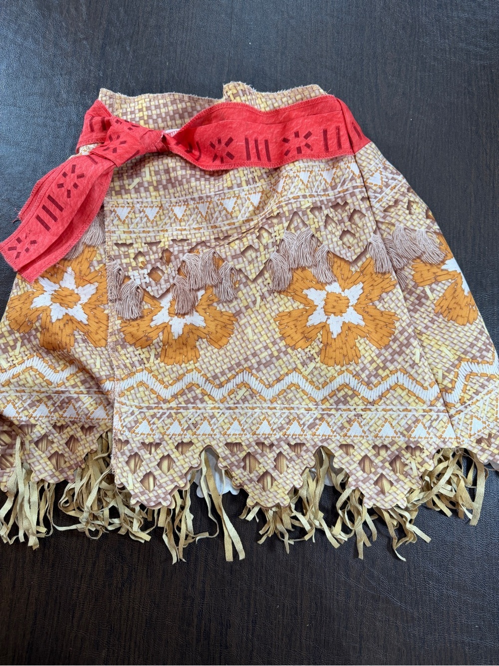 Disney Moana Fringe Floral Skirt with Red Waist Tie Sz 4-6X